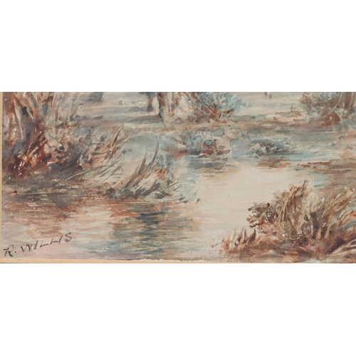 207 - R Willis, pair of watercolours, 13.5cm x 24cm, depicting wooded landscape, both signed, in gilt fram... 