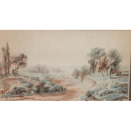 207 - R Willis, pair of watercolours, 13.5cm x 24cm, depicting wooded landscape, both signed, in gilt fram... 