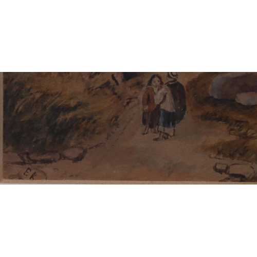 208 - A pair of 19th Century watercolours, 18cm x 31cm,  depicting figures in rowing boat with hills in ba... 