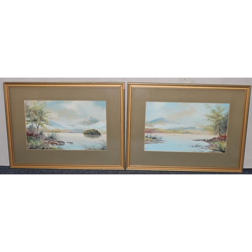 212 - H Copley, pair of watercolour and gauche lake scenes with mountains in background, both signed, in g... 