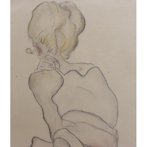 231 - Pierre Claude Beau Rencontre, after Egon Schiele, pastel, 54.5cm x 42cm,  3/4 length back view of a ... 