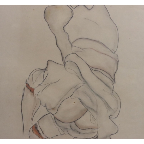 231 - Pierre Claude Beau Rencontre, after Egon Schiele, pastel, 54.5cm x 42cm,  3/4 length back view of a ... 