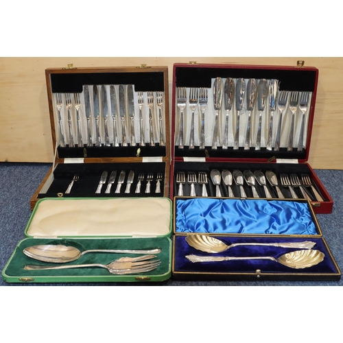 237 - A set of 12 silver plated fish knives and forks in fitted red leather case, a set of 10 silver plate... 