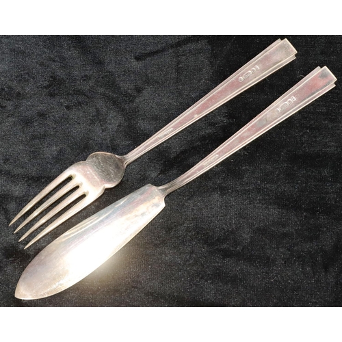 237 - A set of 12 silver plated fish knives and forks in fitted red leather case, a set of 10 silver plate... 