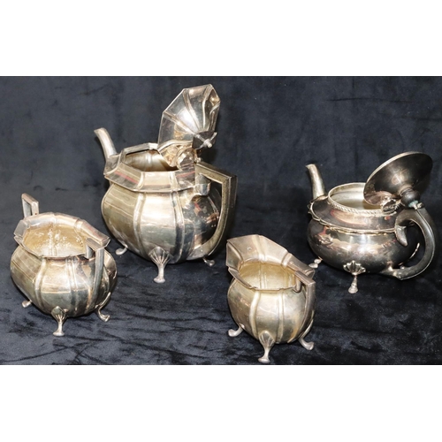 238 - A 3-piece oval bulbous shaped tea service on splayed feet, comprising of teapot, milk jug and 2-hand... 