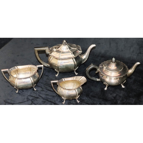 238 - A 3-piece oval bulbous shaped tea service on splayed feet, comprising of teapot, milk jug and 2-hand... 