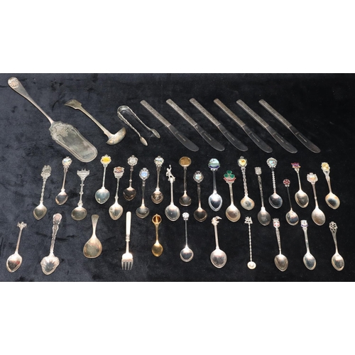 240 - A quantity of silver plated souvenir teaspoons and a small quantity of other flatware