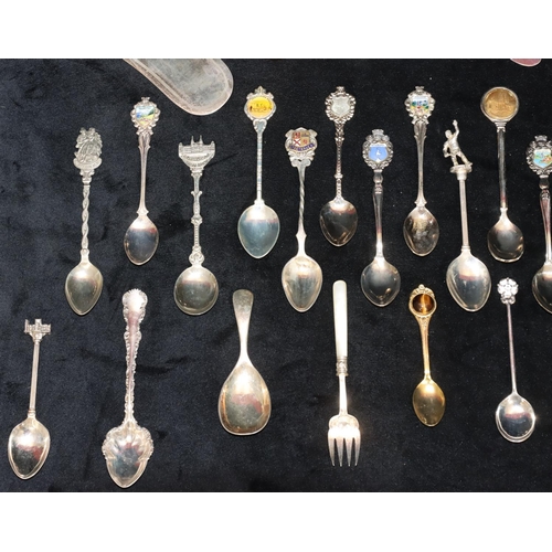 240 - A quantity of silver plated souvenir teaspoons and a small quantity of other flatware