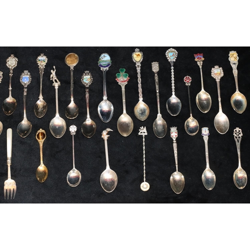 240 - A quantity of silver plated souvenir teaspoons and a small quantity of other flatware