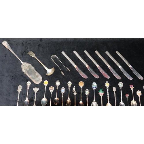 240 - A quantity of silver plated souvenir teaspoons and a small quantity of other flatware