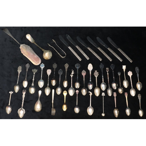 240 - A quantity of silver plated souvenir teaspoons and a small quantity of other flatware