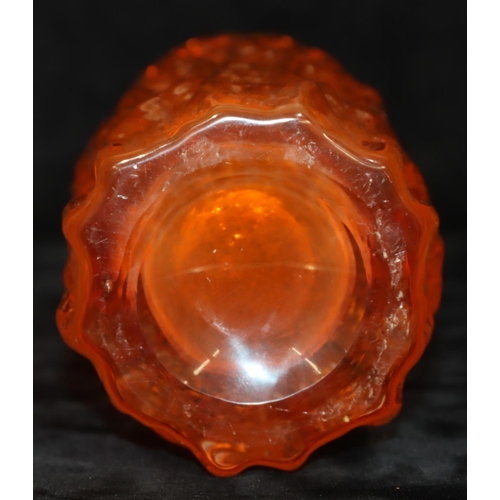 32 - A Whitefriars orange glass bark cylindrical vase, 19cm high