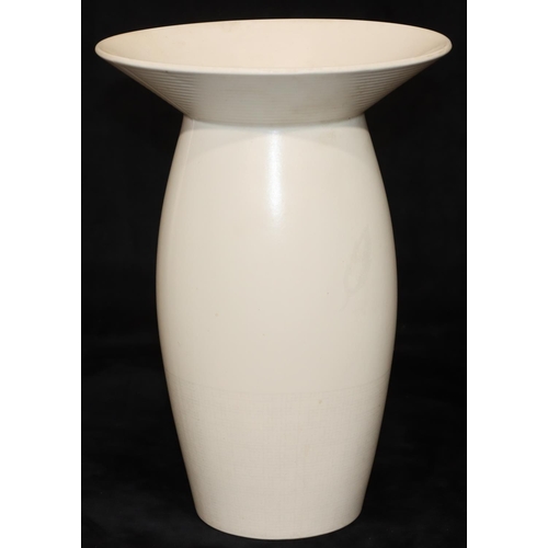 35 - A Wedgwood Paul Costelloe round bulbous trumpet shaped Creamware vase with leaf decoration, 27cm hig... 