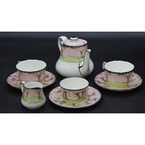 4 - A Royal Doulton Bachelors tea service with multi-coloured tree, river and sunset decoration, compris... 