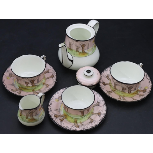 4 - A Royal Doulton Bachelors tea service with multi-coloured tree, river and sunset decoration, compris... 