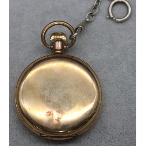 527 - A Vertex Revue gold plated open faced pocket watch with white enamel dial, seconds dial and Roman nu... 