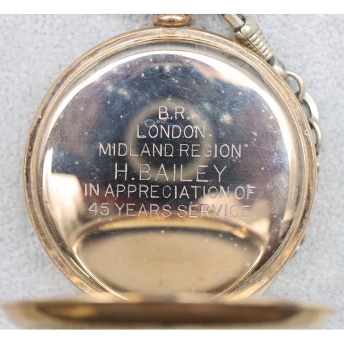 527 - A Vertex Revue gold plated open faced pocket watch with white enamel dial, seconds dial and Roman nu... 