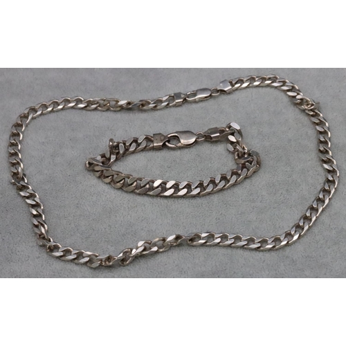 528 - A 925 silver flat curve necklace, 50cm long and a matching curve bracelet, 21.5cm long, 79.8 grams