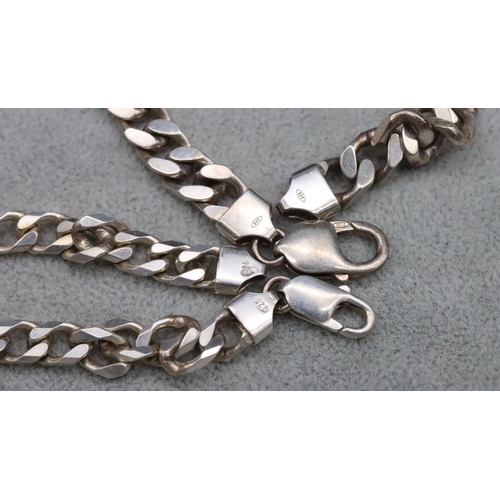 528 - A 925 silver flat curve necklace, 50cm long and a matching curve bracelet, 21.5cm long, 79.8 grams