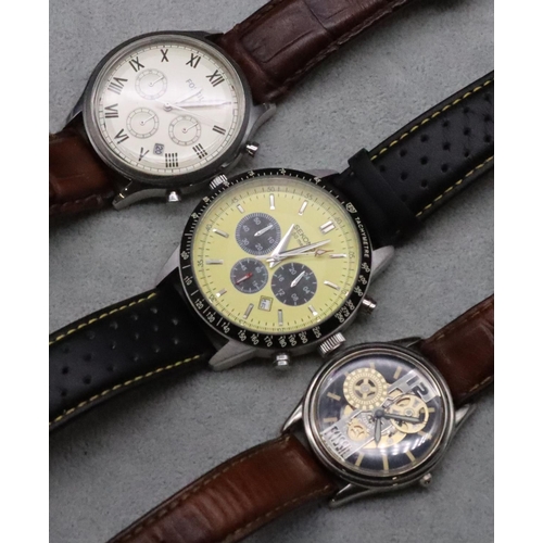 531 - A Sekonda 50 meters yellow faced Chronograph with leather strap bracelet, A Fossil Chronograph with ... 