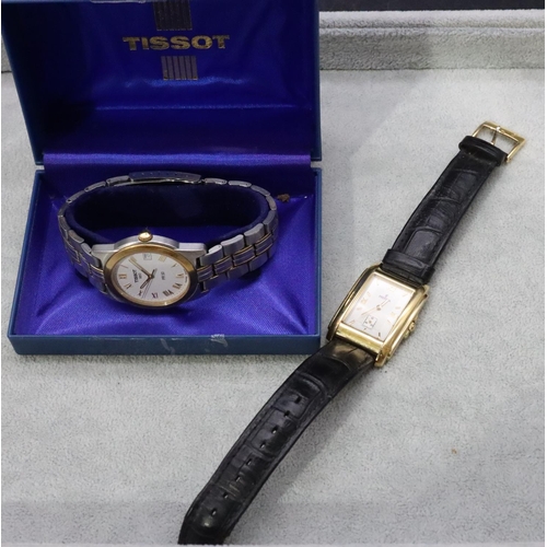 532 - A Tissot PR50 wristwatch with steel bracelet and a Festina tank wristwatch with seconds dial and lea... 