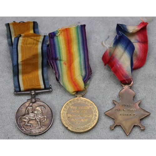 536 - A set of 3 WWI military medals: 1914-18 medal, War Medal and 1914/15 Star 