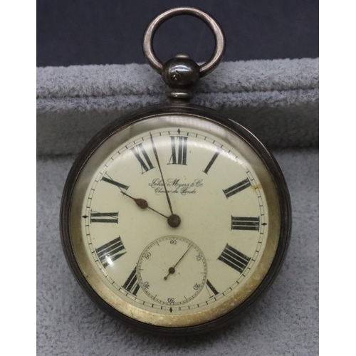 558 - John Myers & Co. 935 silver coloured metal open faced pocket watch with part engine turned decoratio... 