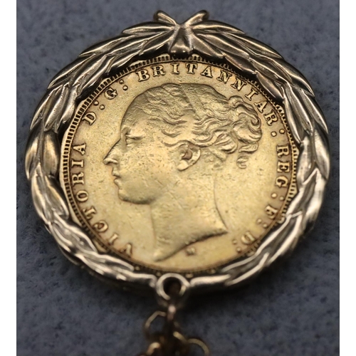 571 - A Victorian gold sovereign 1880, mounted in 9ct gold removable pendant, with 9ct gold linked chain w... 