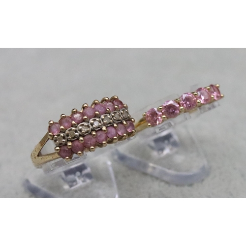 584 - A 14ct gold 5-stone ring set with pink coloured stones, Size N and a 9ct gold ring set with pink sto... 