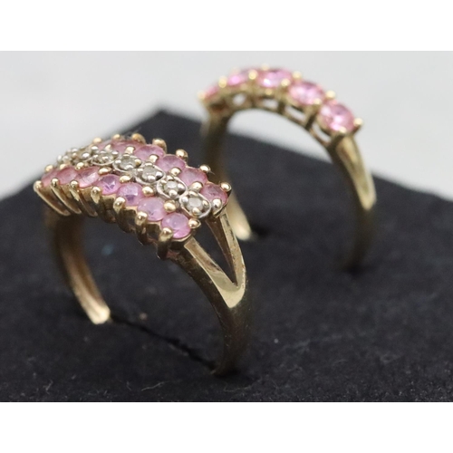 584 - A 14ct gold 5-stone ring set with pink coloured stones, Size N and a 9ct gold ring set with pink sto... 