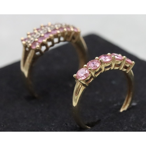 584 - A 14ct gold 5-stone ring set with pink coloured stones, Size N and a 9ct gold ring set with pink sto... 