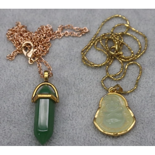 589 - A small jade style drop pendant with chain and another pendant with chain (2)