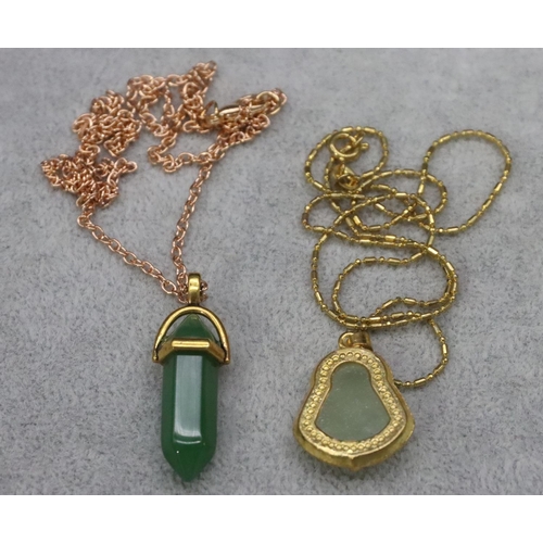 589 - A small jade style drop pendant with chain and another pendant with chain (2)