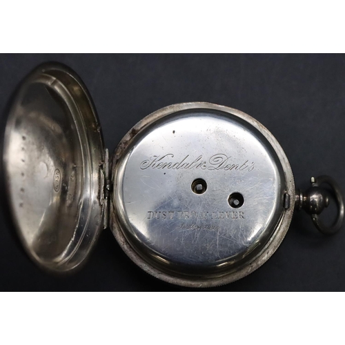 619 - Kendal & Dents 935 silver open faced pocket watch with white enamel dial, seconds dial and Roman num... 