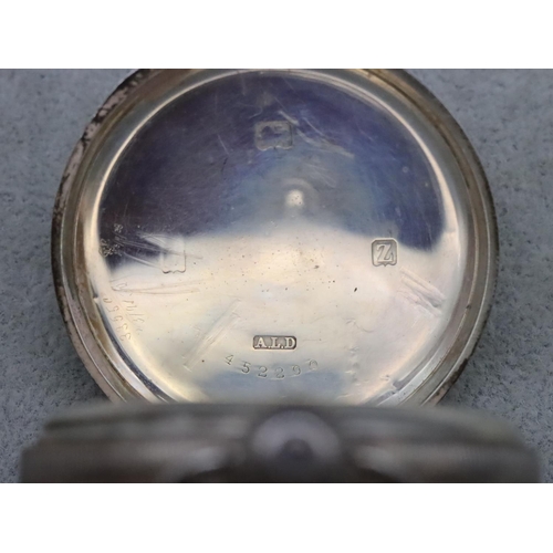 625 - A George V silver open faced pocket watch with white enamel dial, seconds dial and Arabic numerals, ... 