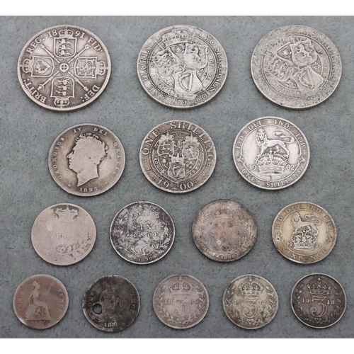 635 - 15 pre-1920 British silver coins, 66.8 grams