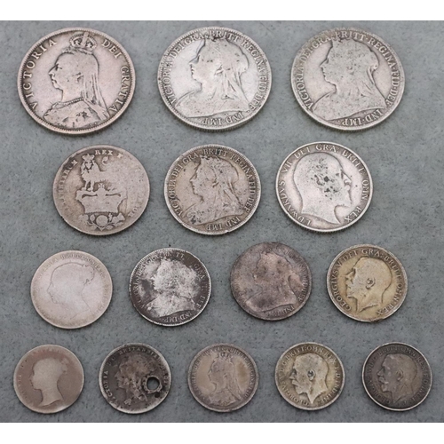 635 - 15 pre-1920 British silver coins, 66.8 grams