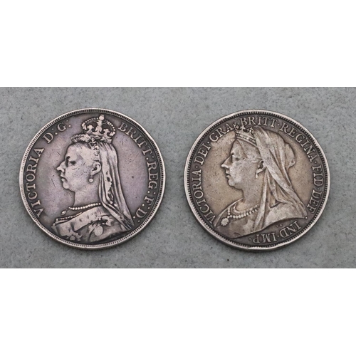 636 - 2 Victorian silver Crowns, 1889 and 1895, 55.9 grams