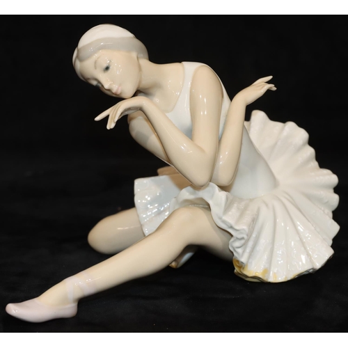 68 - A Lladro figure of a seated ballerina, 25cm long, 14cm high