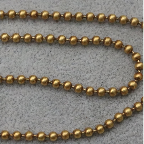 696 - A gold ball chain (clasp a/f), 38cm long, 9.1 grams