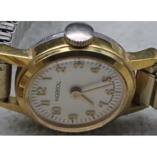 721 - A 9ct gold W Hinds circular wristwatch with later expanding strap bracelet (working) and 2 other wri... 