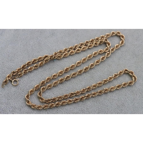 724 - A 9ct gold rope linked chain, 63cm long, 8.7 grams