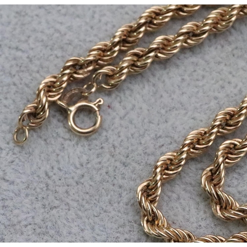 724 - A 9ct gold rope linked chain, 63cm long, 8.7 grams