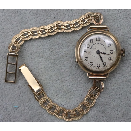 727 - Birch & Gaydon Ltd., ladies' 9ct gold circular wristwatch with matching gold bracelet (winder not go... 