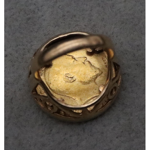 734 - An Edward VII gold Half Sovereign, mounted in a 9ct gold removable ring, Size N, 8.5 grams gross