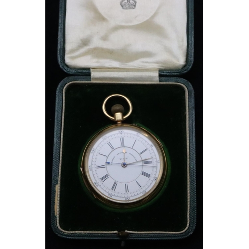 737 - P Adams, Wolverhampton, 18ct gold open faced centre seconds keyless pocket watch with white enamel d...