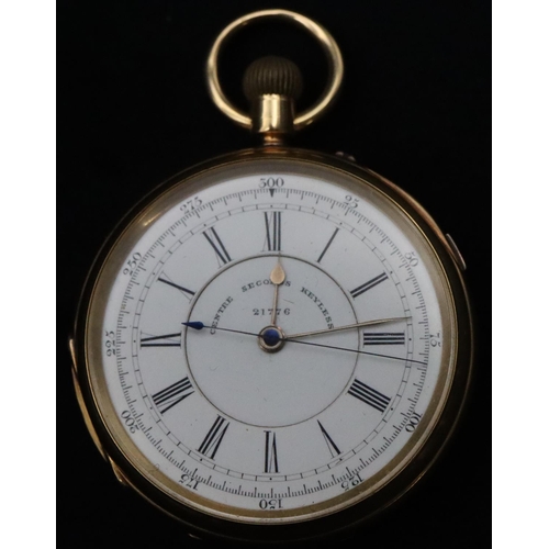 737 - P Adams, Wolverhampton, 18ct gold open faced centre seconds keyless pocket watch with white enamel d... 