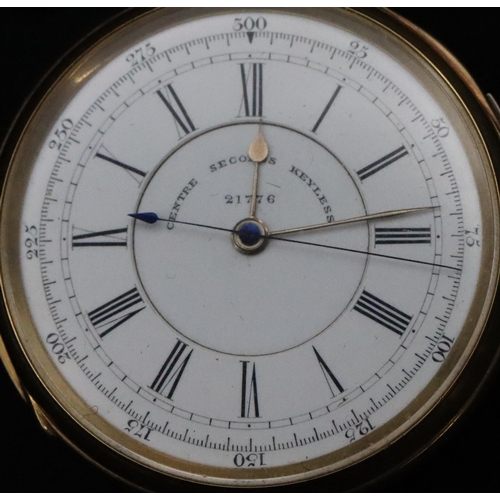 737 - P Adams, Wolverhampton, 18ct gold open faced centre seconds keyless pocket watch with white enamel d... 