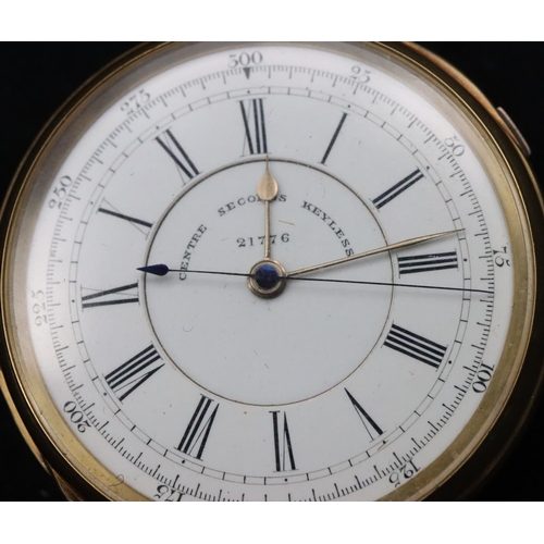 737 - P Adams, Wolverhampton, 18ct gold open faced centre seconds keyless pocket watch with white enamel d... 