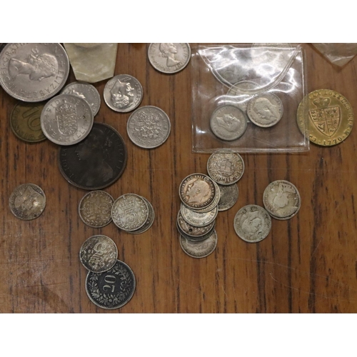 742 - 16 silver Threepences and a quantity of various coins etc.